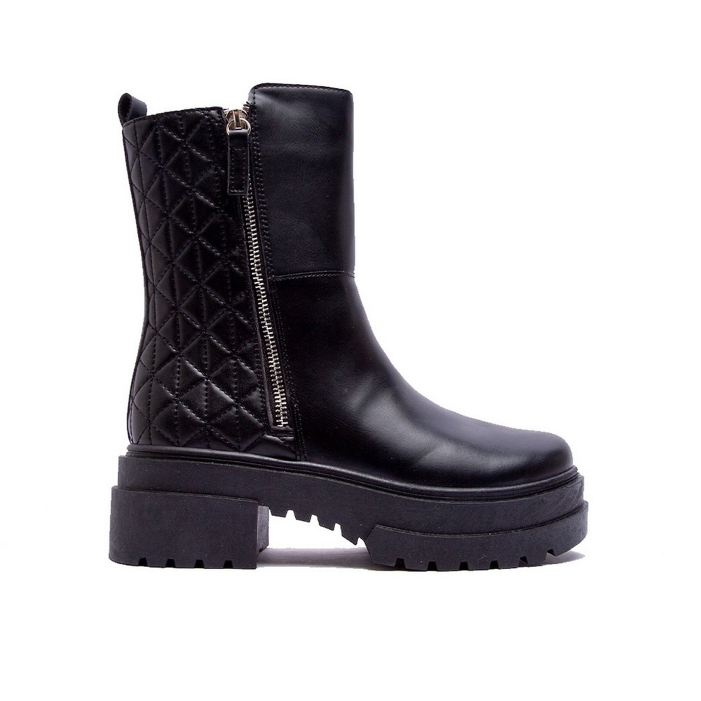 Black Quilted Platform Combat Boots - Women